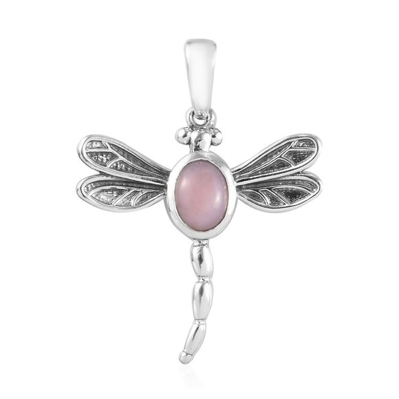 Pink Opal Dragonfly Pendant in Sterling Silver - Picture 2 of 5